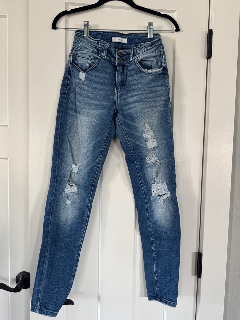 Kancan Women’s Distressed High-Rise Blue Jeans